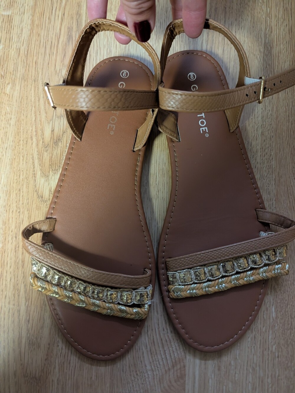 Women’s Tan Braided & Beaded Flat Sandals